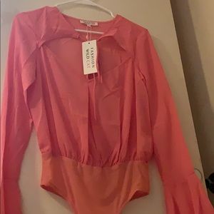 Sheer pink body suit